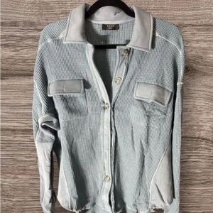 Vici Soft Blue Textured Button-Up